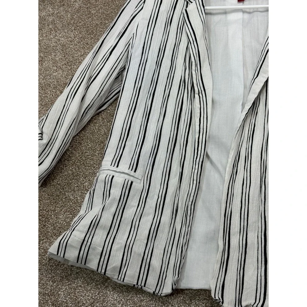 Jennifer Lopez Womens XS White Black Striped Open Front Roll‎ Tab Sleeve Blazer
